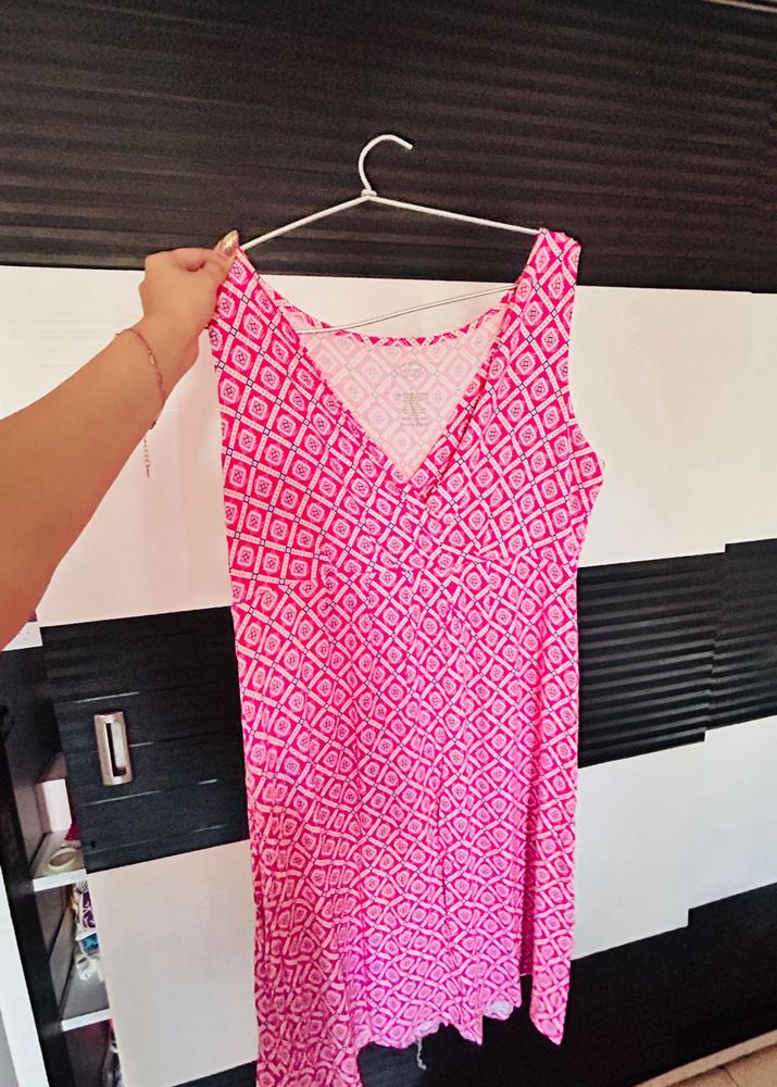 Pink Patterned Sleeveless Dress