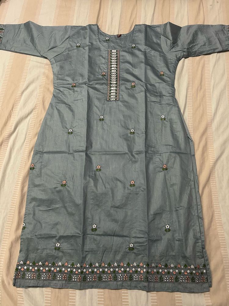 Never used Embroidered Grey Cotton Kurta Size XXL