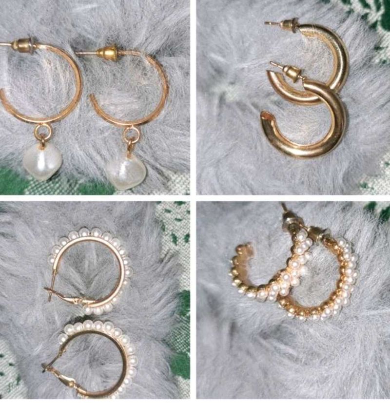 Pearl &amp; Gold Hoop Earring Set