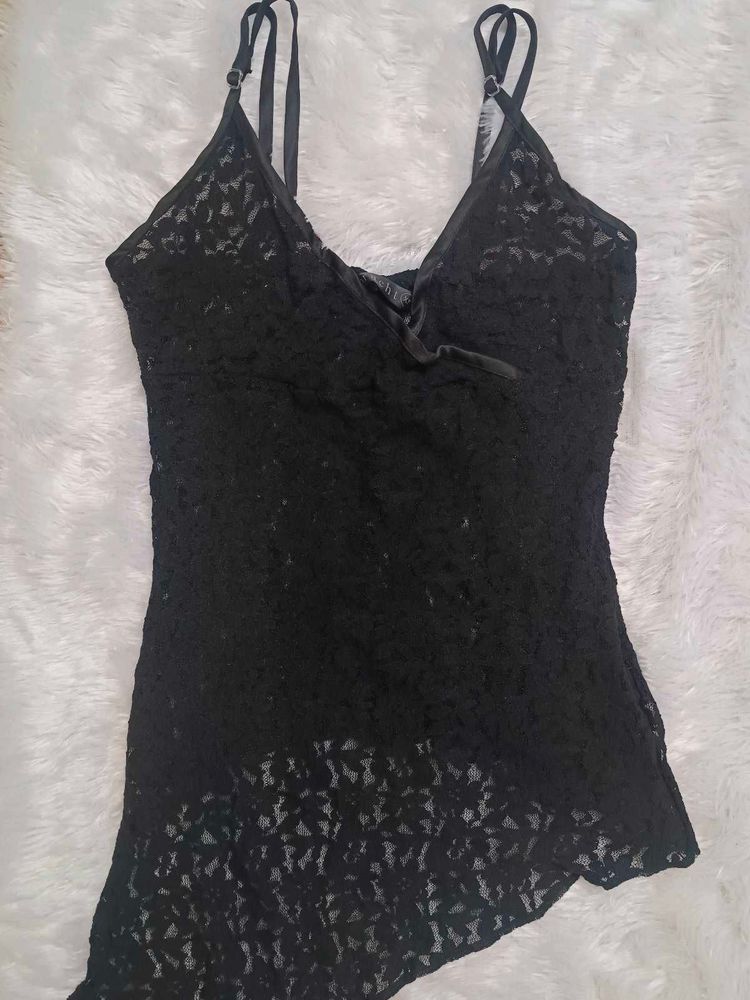 Black Lace Asymmetrical Cami Top