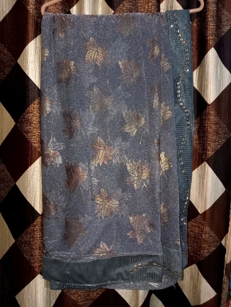 Grey Saree With Stitched Blouse