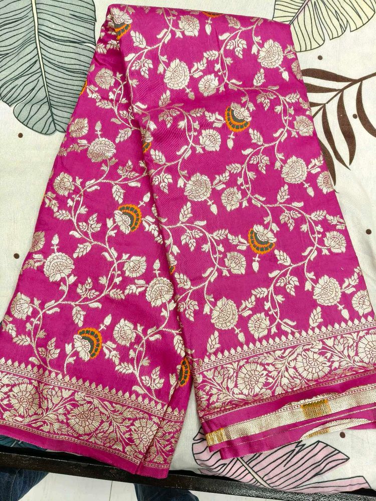 Pink Floral Banarasi Saree