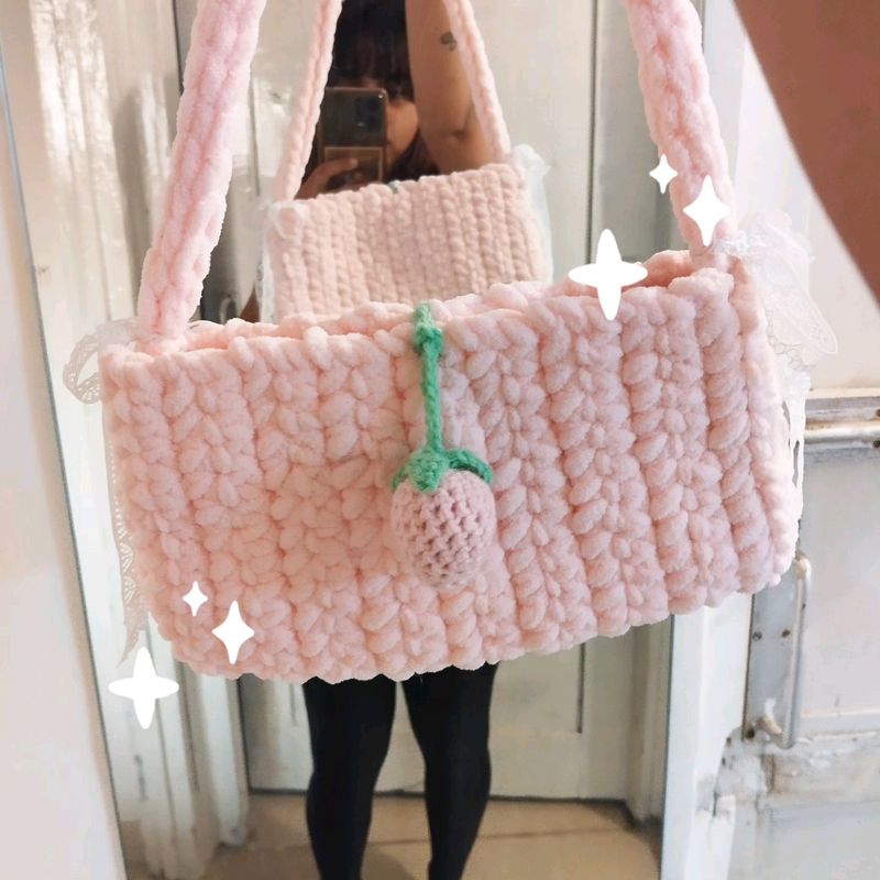 Pink Fluffy Crochet Bag