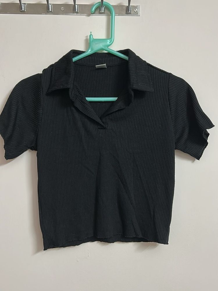 Black Ribbed Polo Tee