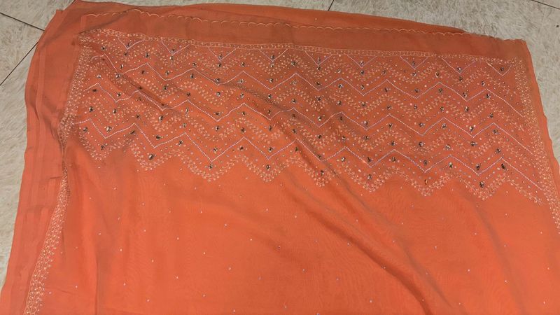 orange Sequin Saree
