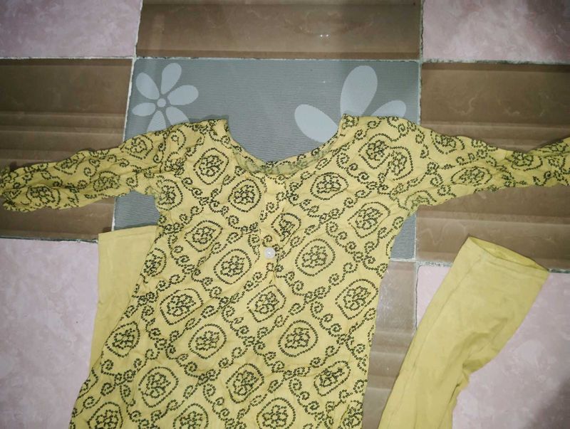 Yellow Printed Kurta Set