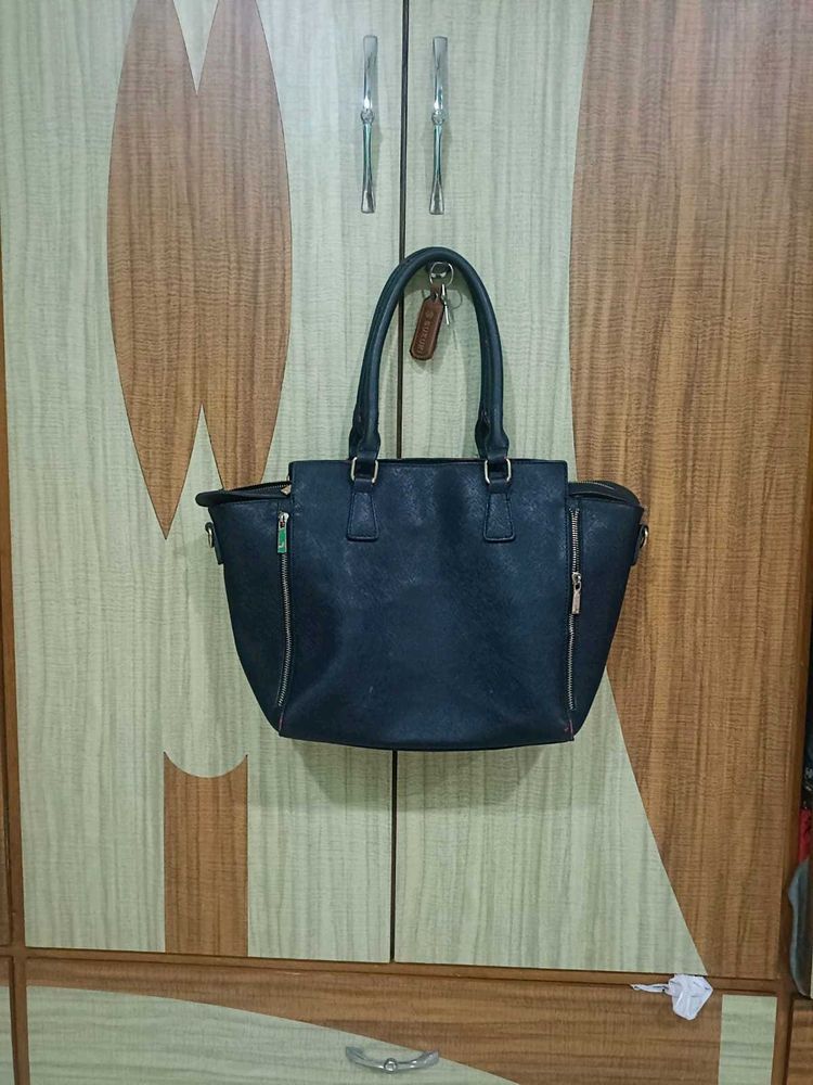 Classic Black Leather Tote Bag for Women |