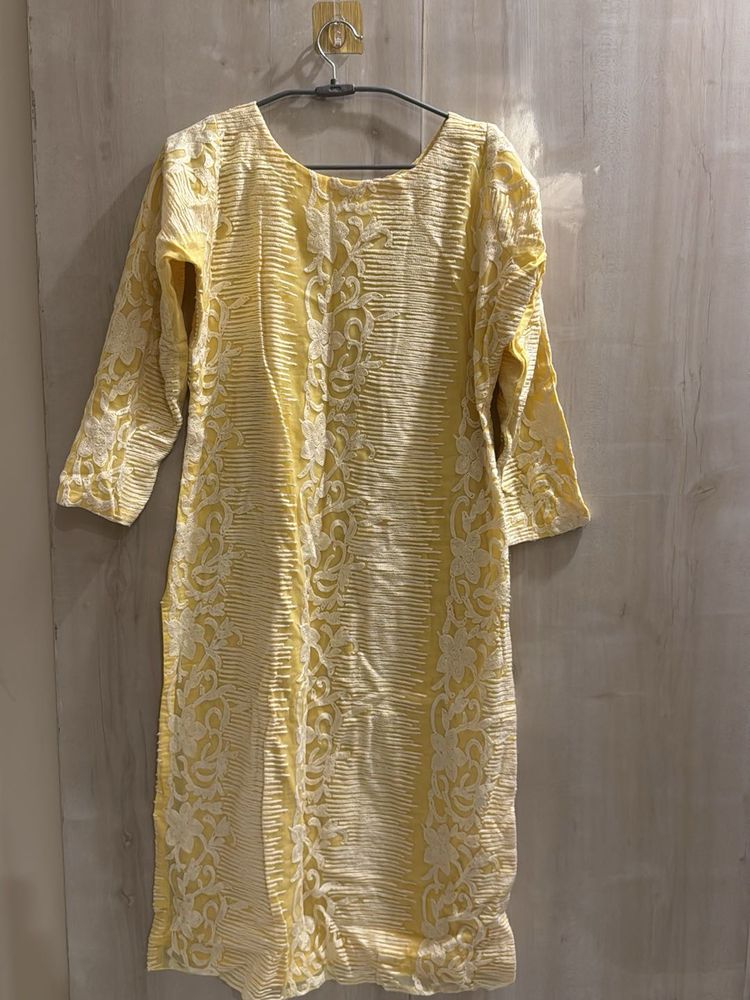 Yellow Embroidered Kurta Long