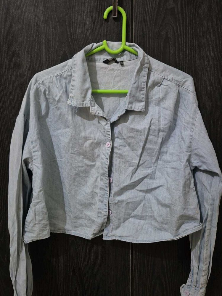 Light Blue Cropped Denim Shirt