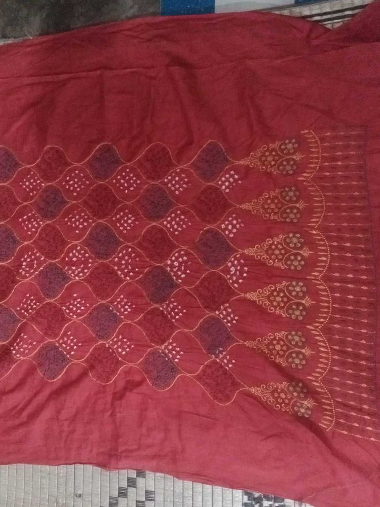 Red Embroidered Dress Material