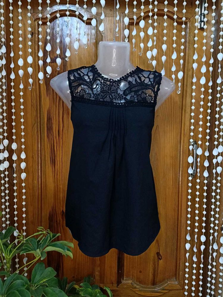 Black Embroidered Formal Tops
