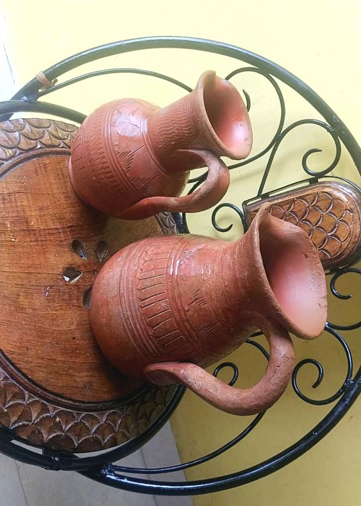 2 Combo Mitti Ke Jugs Vintage Clay Pitcher Set