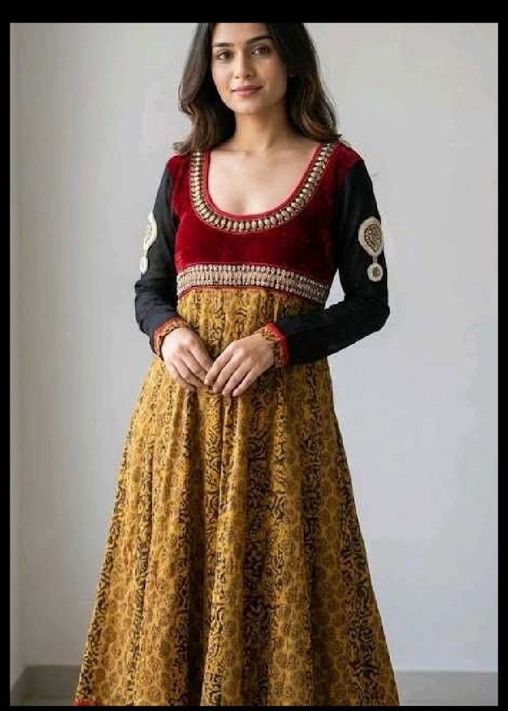 kurta with net sleeves anarkali