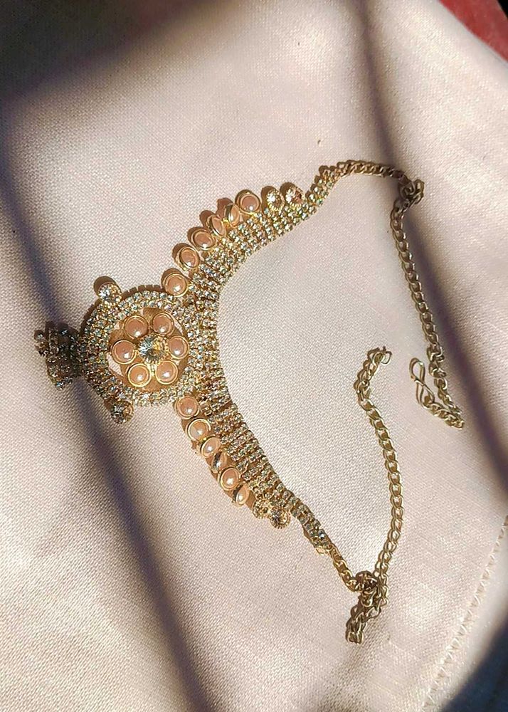 Elegant Gold-Plated Necklace with Stone Work