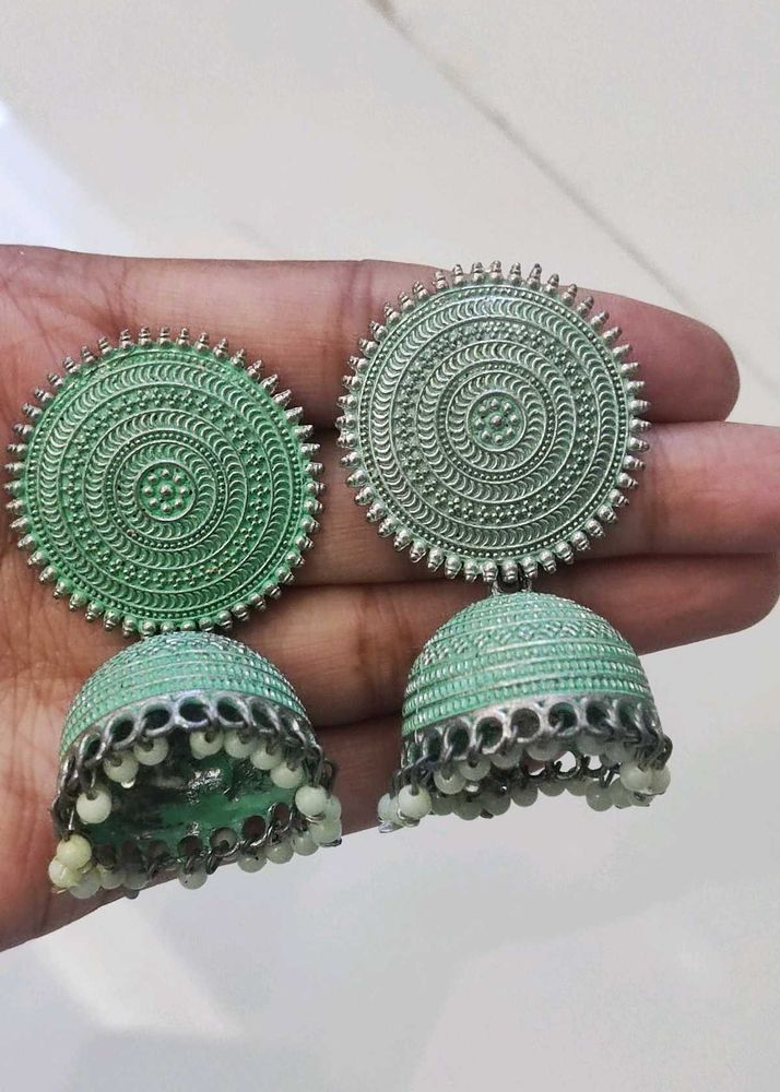 Green Jhumka Earrings