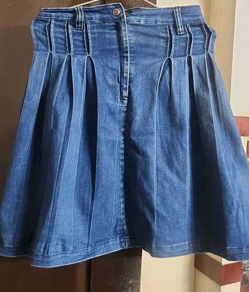 Denim Pleated Skirt