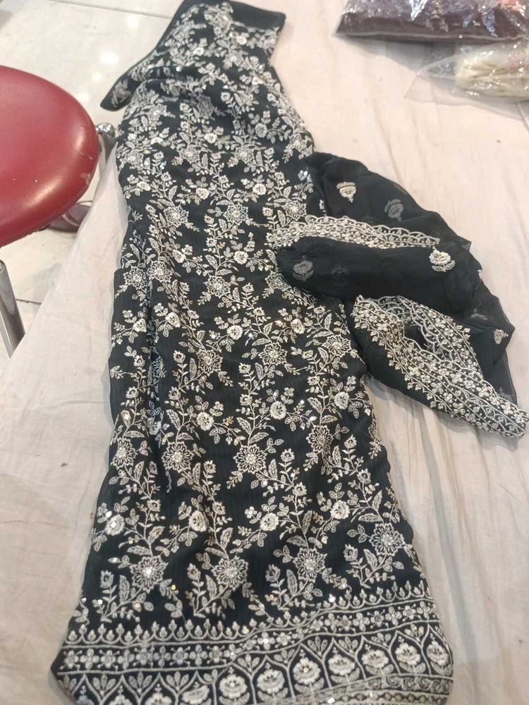 Elegant Black Embroidered Dress Material