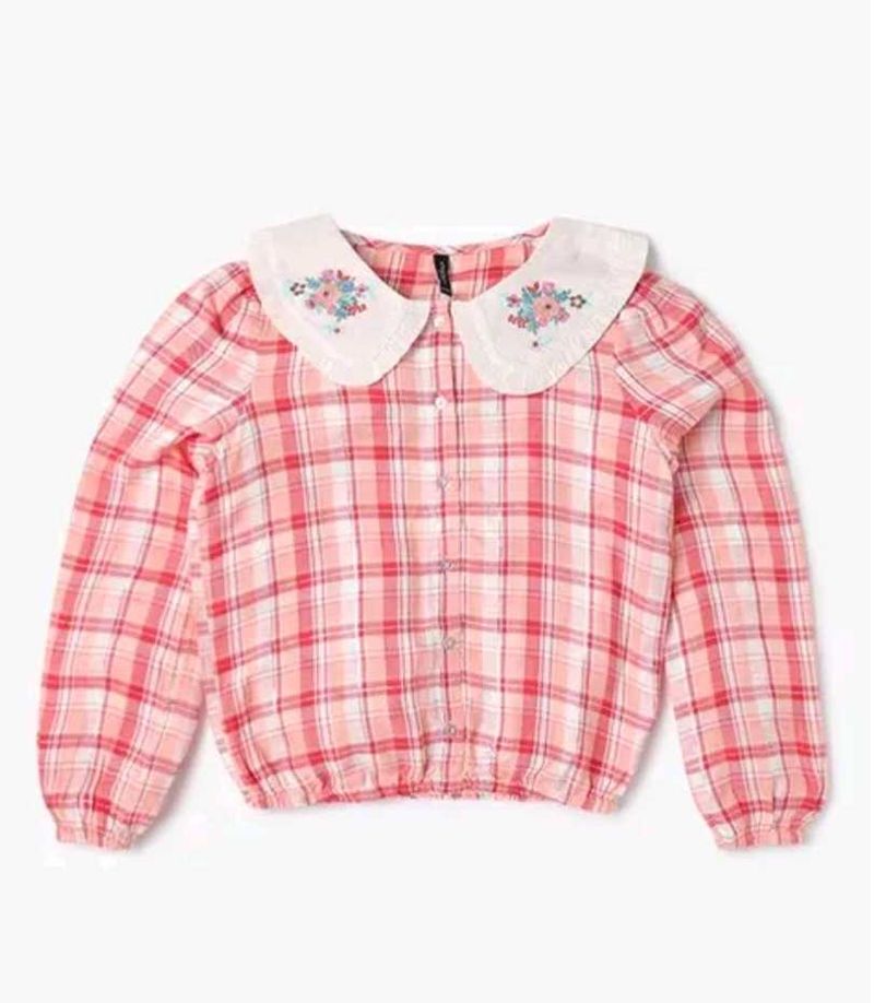 Pink Plaid Peter Pan Collar Top