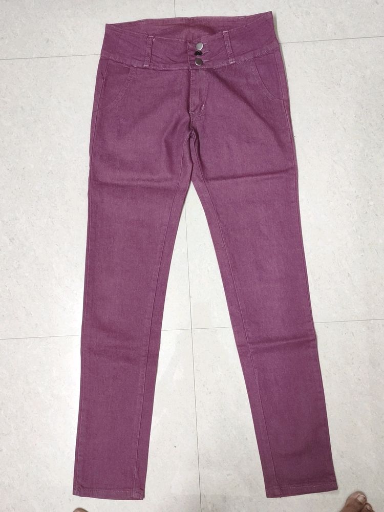 Purple High Waist Straight Fit Jeans