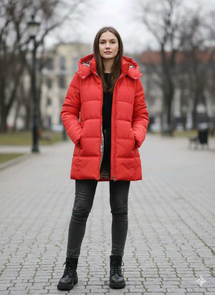 Bold Red Quilted Puffer Jacket with Hood