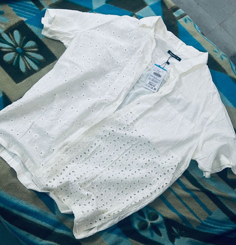 Zucci White Eyelet Short Sleeve Shirt