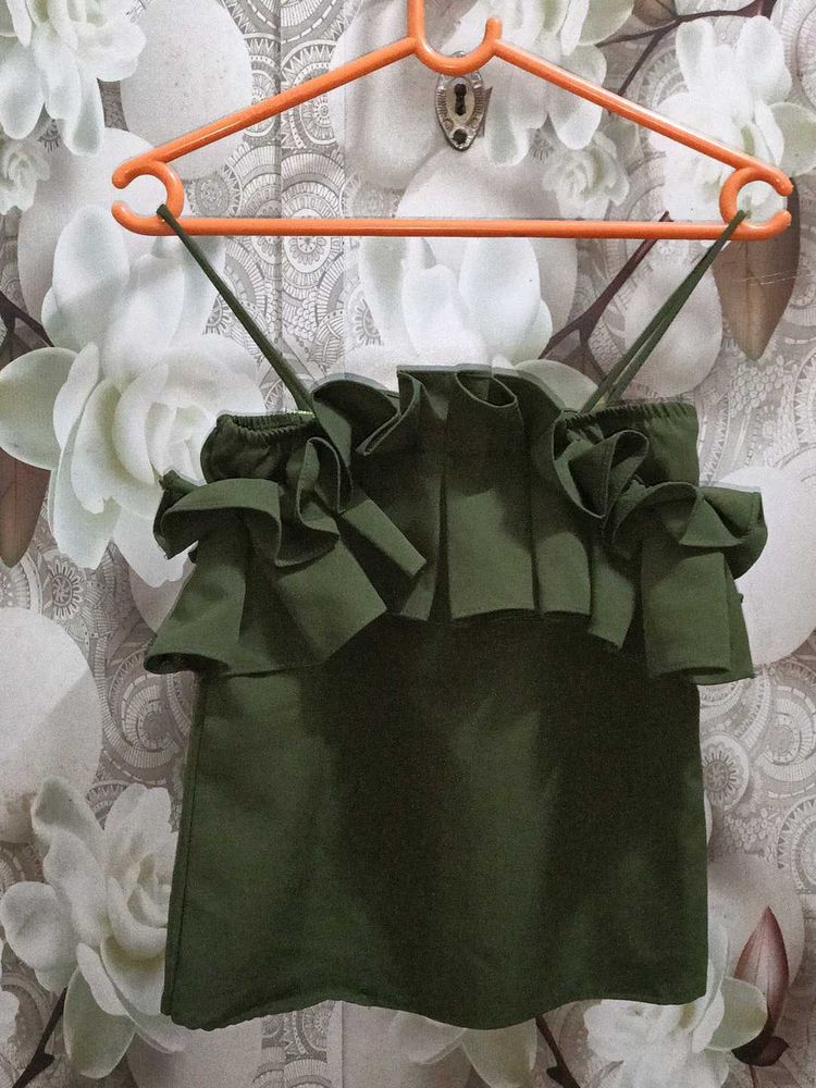 Olive Green Ruffle Top