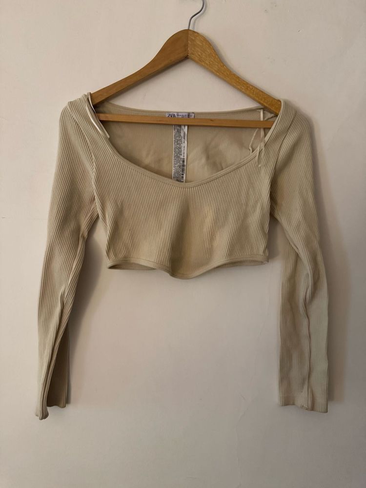 Zara Beige Ribbed Long Sleeve
