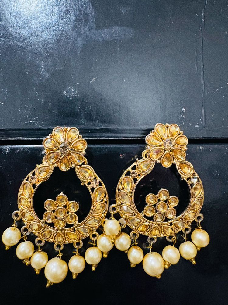 Elegant Gold-Tone Chandbali Earrings