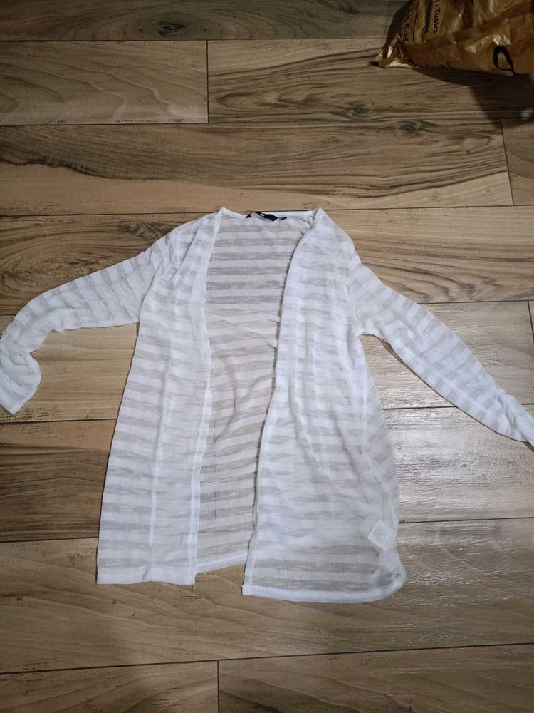(FIG)Lightweight Sheer Striped Open Front Shrug