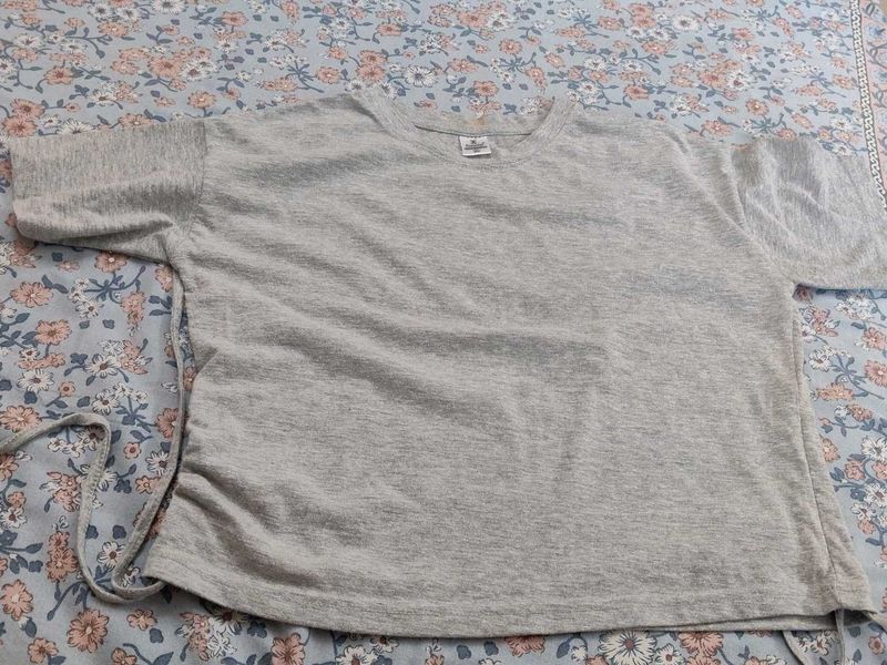 👕 Light Grey Casual Tie-Detail Top 👕