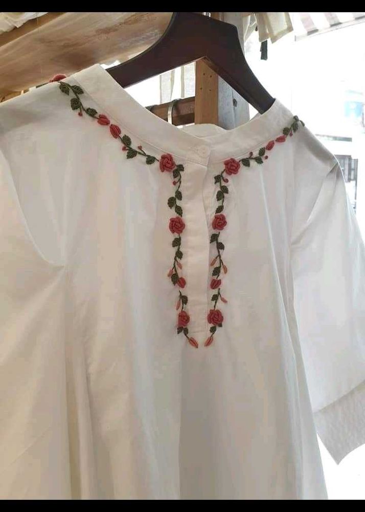 White hand Embroidered kurti