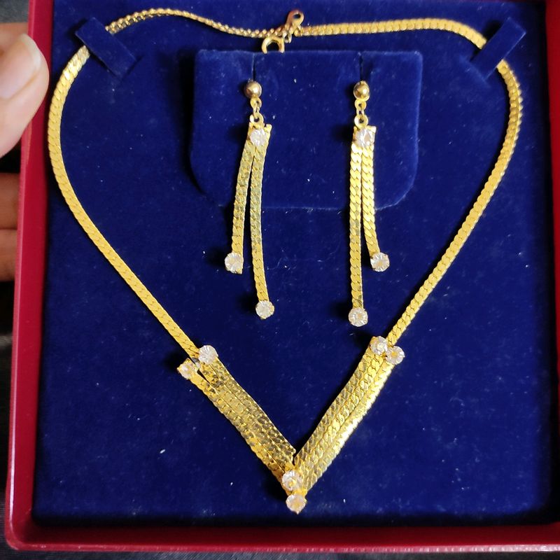 Gold Tone Omega &#34;Choker&#34; Necklace With Channel Set
