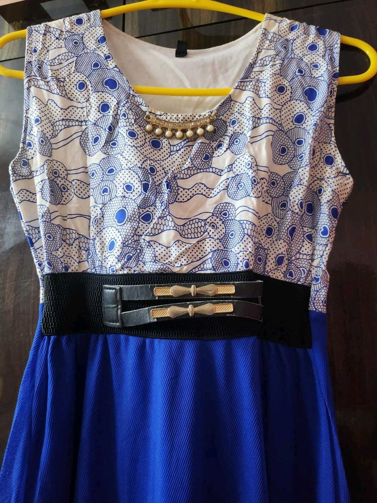 Blue &amp; White Sleeveless One piece Dress