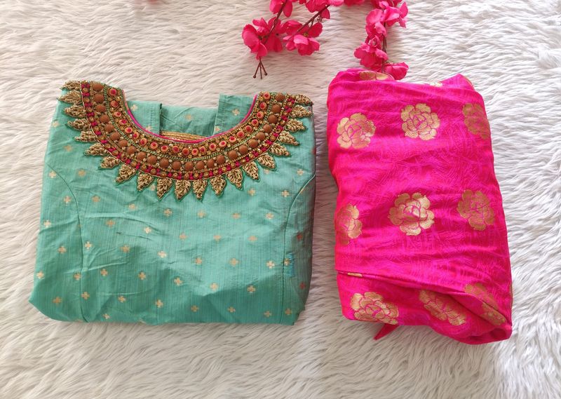 Women Green And Pink Kurti With Pant
