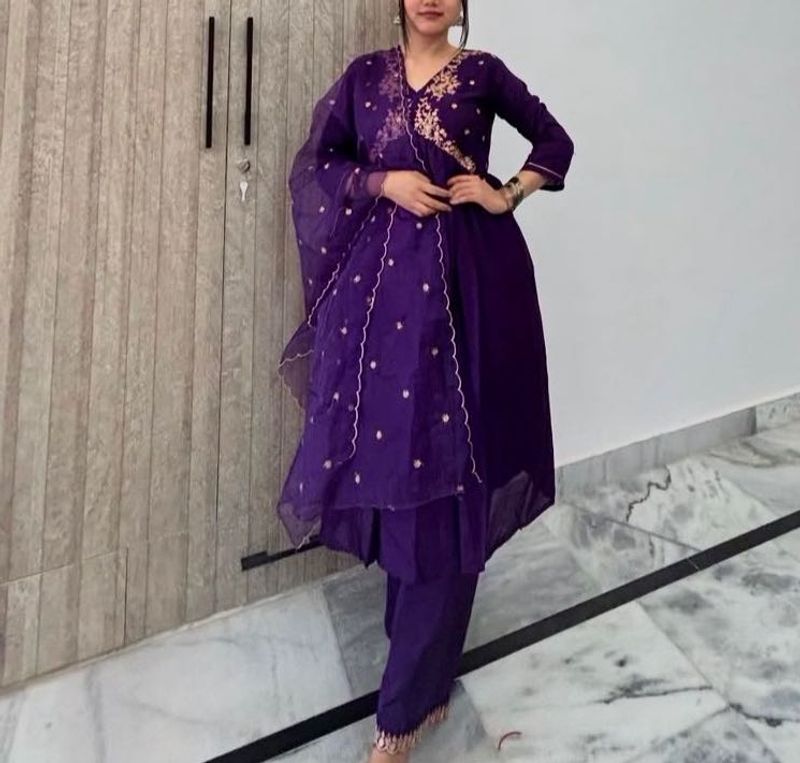 Purple Embroidered Salwar Kameez