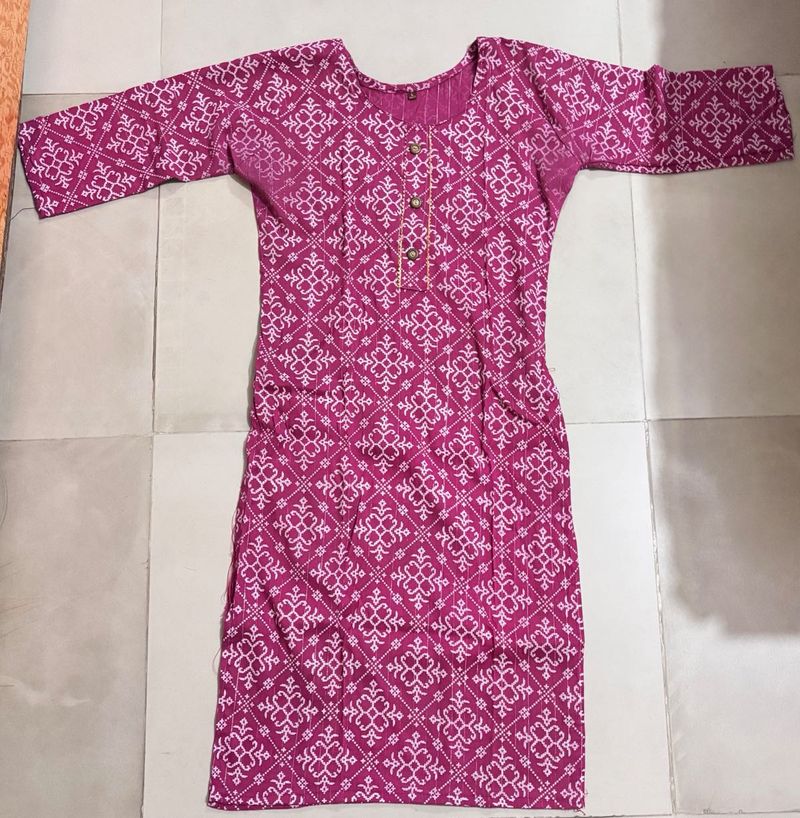 Pink &amp; White Print Kurti Tunic