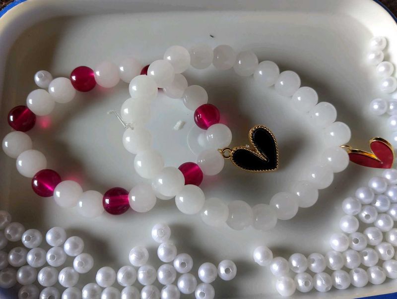 Beaded  Bracelets Combo With Heart Charms