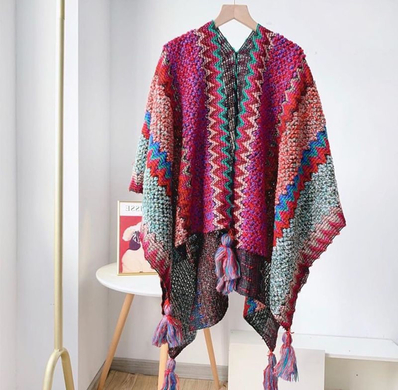 Bohemian Knitted Poncho with Tassels