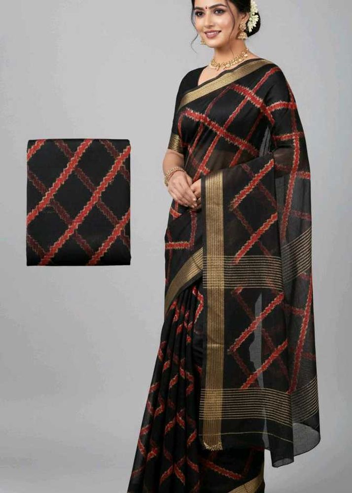 Elegant Black &amp; Red Saree