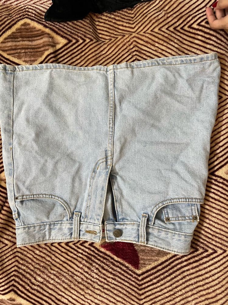 Denim Wash Mini Skirt With Zip