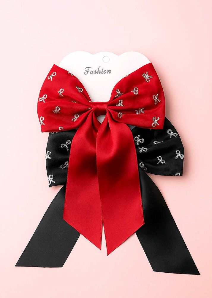 🎀 Chic Bow Hair Clip Combo ( black &amp; red ) 🎀