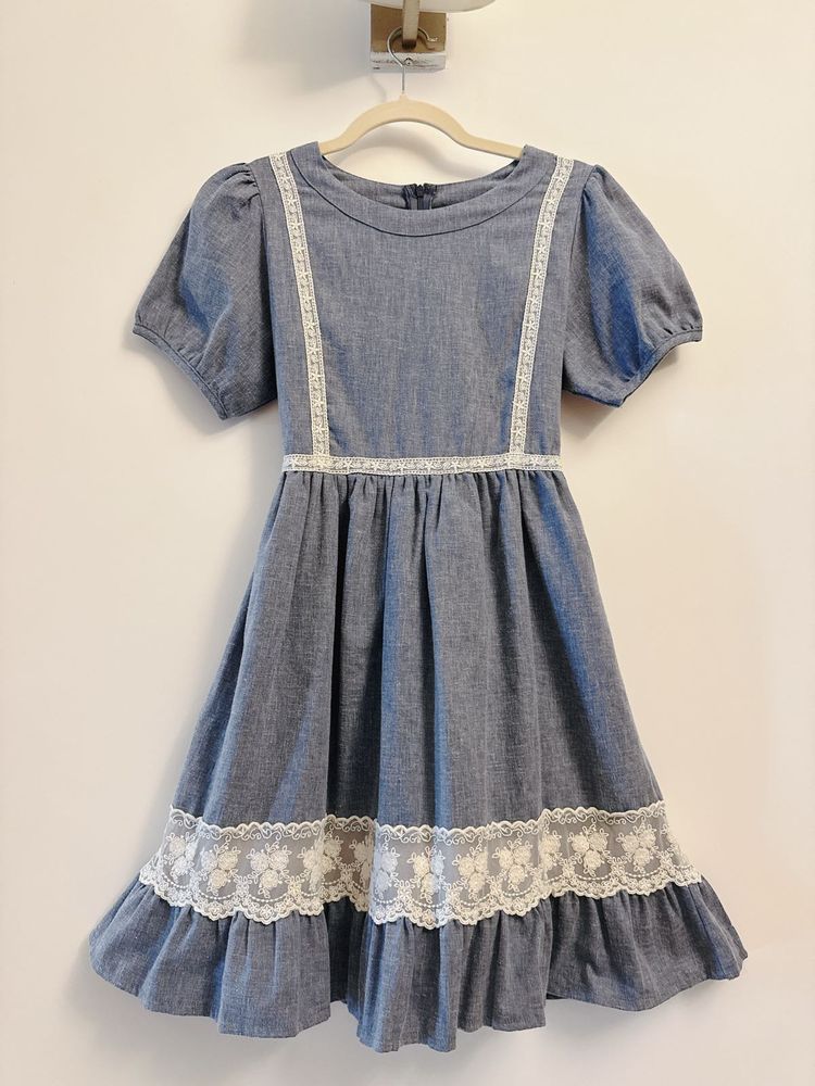 KOREAN STYLE Cute Blue Dress with Lace Detail