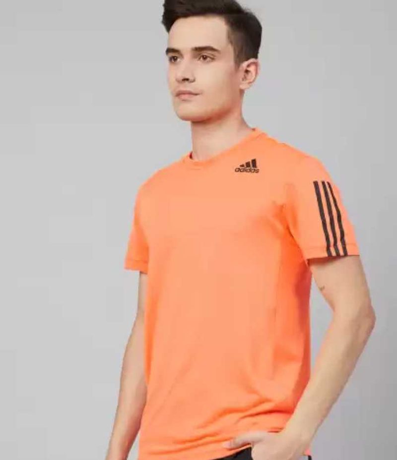 ADIDAS Men Coral Orange Self Striped Slim-Fit AERO