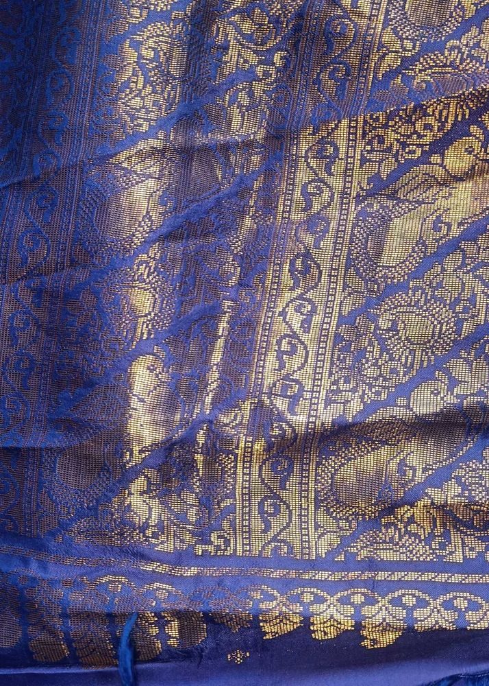 Elegant Blue &amp; Gold Saree Fabric