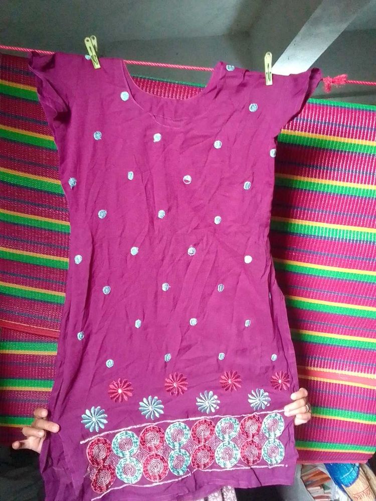 Best Purple Colour Kurta With Flower Design