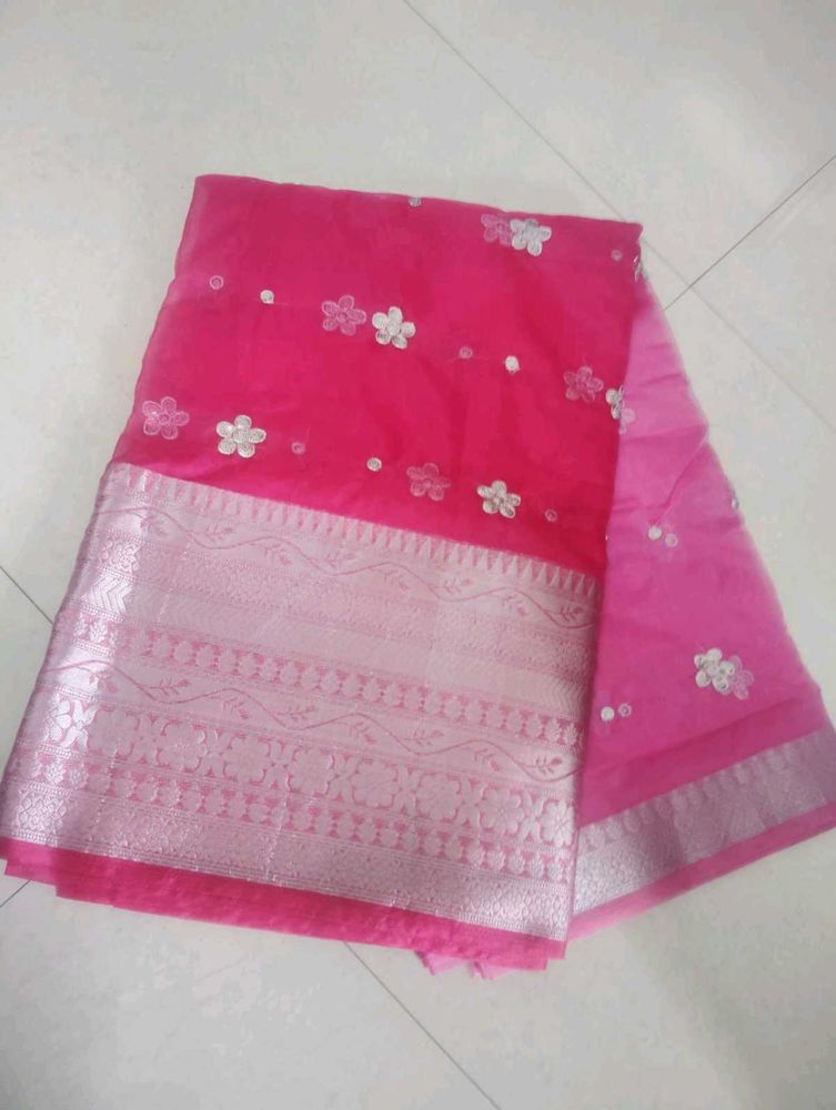Pink Embellished Saree