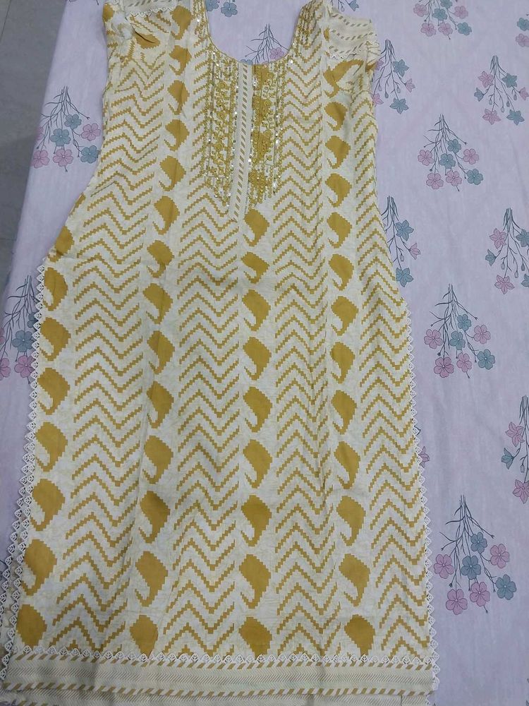 Mustard Embroidered Kurta