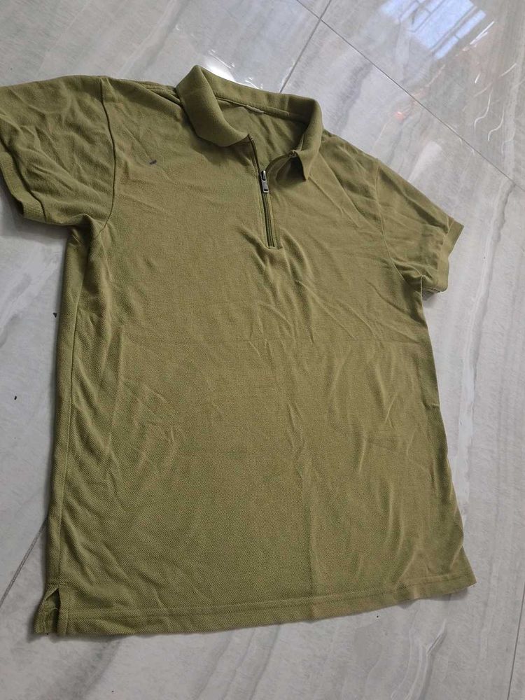 Olive Green Half-Zip T-Shirt