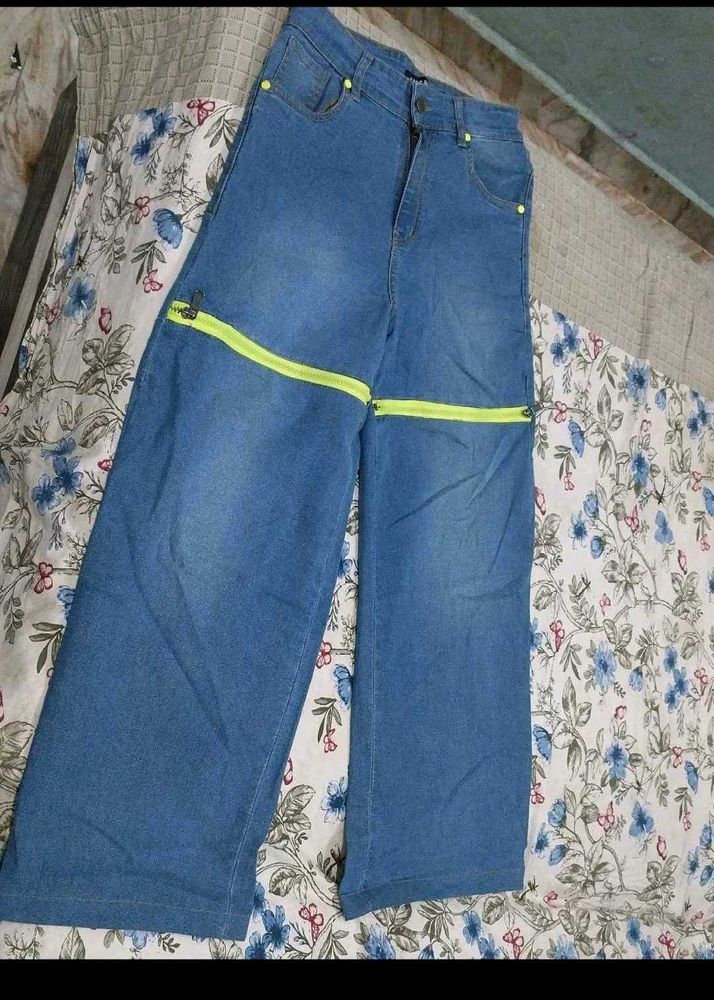 Zipper Detail Denim Pants