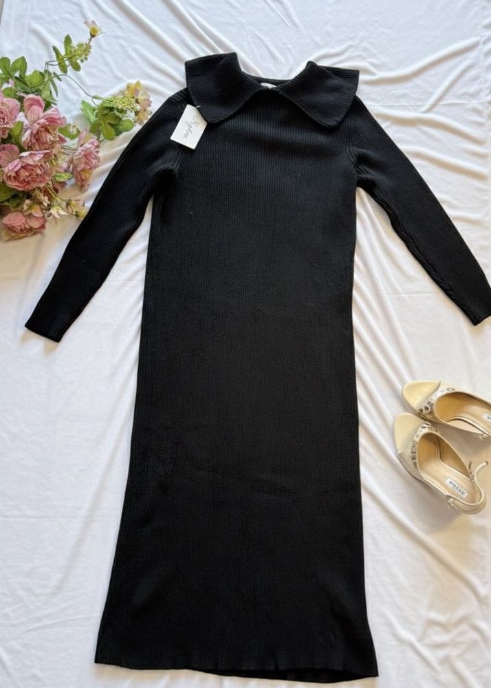 Black Knit Midi Dress